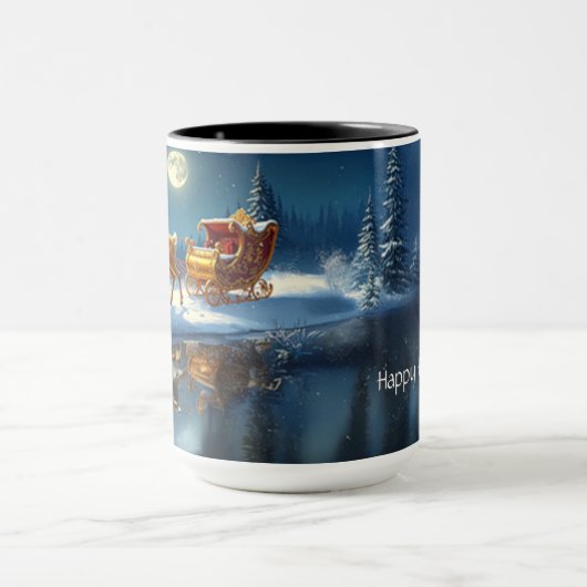 Reindeer Christmas Sleigh Holiday Mug マグカップ (中央)
