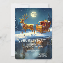 Reindeer Christmas Sleigh Holiday Party Invitation