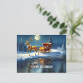 Reindeer Christmas Sleigh Holiday Postcard ポストカード (スタンド正面)