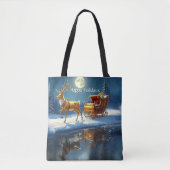 Reindeer Christmas Sleigh Holiday Tote Bag トートバッグ (正面)