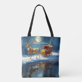 Reindeer Christmas Sleigh Holiday Tote Bag トートバッグ (裏面)