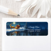 Reindeer Christmas Sleigh Return Address Label ラベル (インサイチュ)