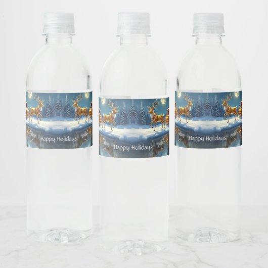 Reindeer Christmas Sleigh Water Bottle Label ペットボトルラベル (ボトル)