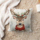 Reindeer Christmas Throw Pillow For Holiday クッション (ブランケット)