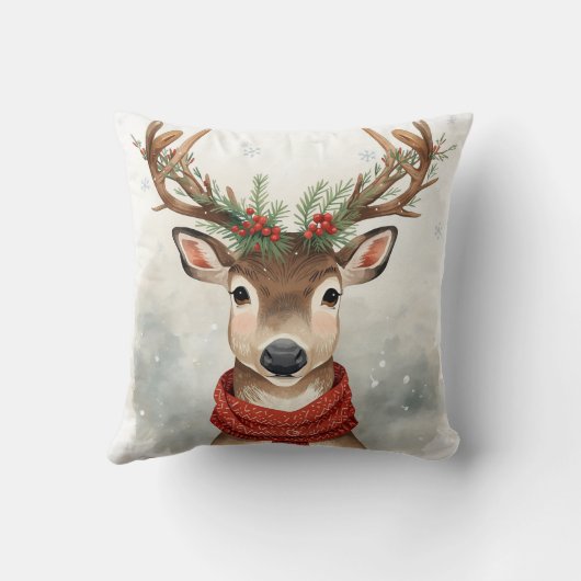 Reindeer Christmas Throw Pillow For Holiday クッション (裏面)