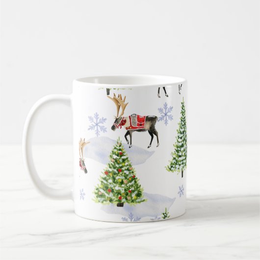 Reindeer Christmas Tree Pattern コーヒーマグカップ (左)