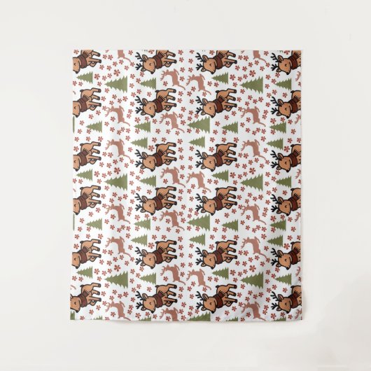 Reindeer cute floral mug タペストリー (正面)