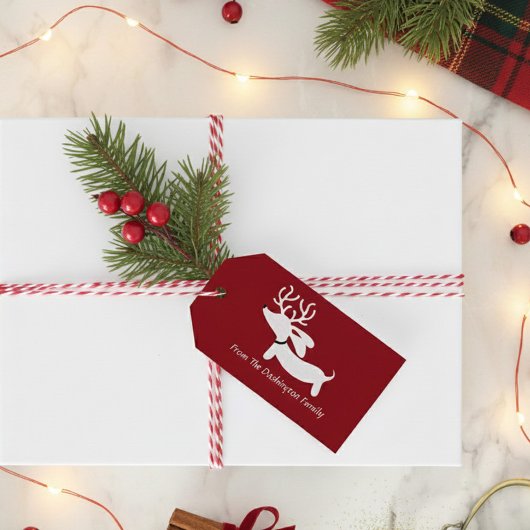 Reindeer Dachshund Christmas Personalized Gift Tag ギフトタグ