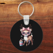 Reindeer Drinking Hot Chocolate Bougie Women Girls キーホルダー (正面)