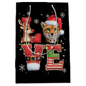 Reindeer ELF Santa Hat Love Cheetah Animal Xmas  ミディアムペーパーバッグ (正面)