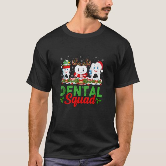 Reindeer Elf Santa Hat Teeth Dental Squad Dentist  Tシャツ (正面)