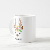 Reindeer Face Custom Name Holiday コーヒーマグカップ (正面左)