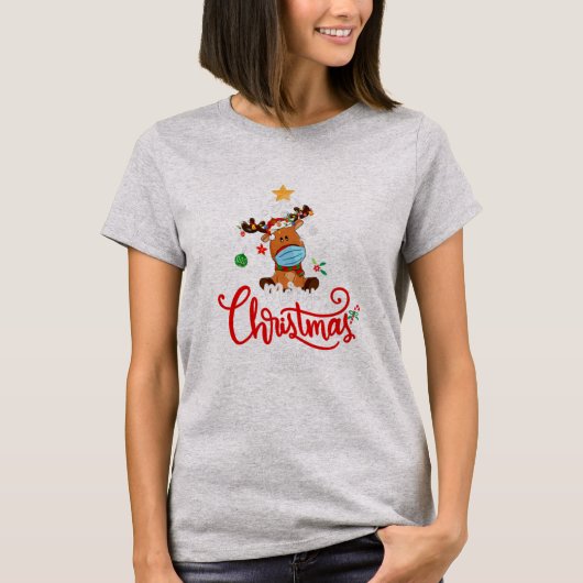 Reindeer Face Mask Quarantine Christmas 2021 Tree Tシャツ (正面)