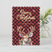 Reindeer Holly Berries Snowflakes Christmas Card シーズンカード (スタンド正面)