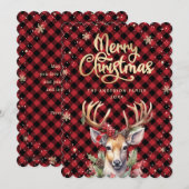 Reindeer Holly Berries Snowflakes Christmas Card シーズンカード (正面/裏面)