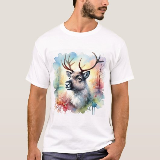 Reindeer in a Colorful Wilderness 120724AREF123 -  Tシャツ (正面)
