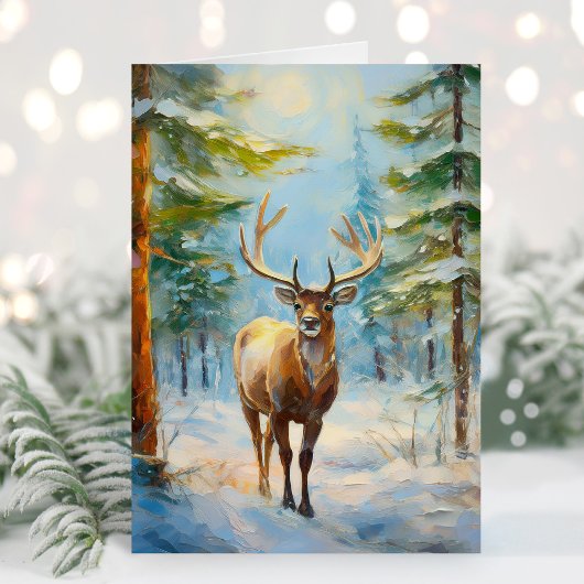 Reindeer in a Winter Forest Modern Art カード