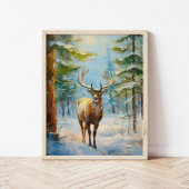 Reindeer in a Winter Forest Modern Art ポスター
