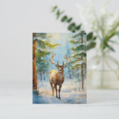 Reindeer in a Winter Forest Modern Art ポストカード (スタンド正面)