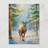 Reindeer in a Winter Forest Modern Art ポストカード (正面)