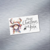 Reindeer in Lights Merry Christmas Happy New Year マグネット名刺 (インサイチュ)