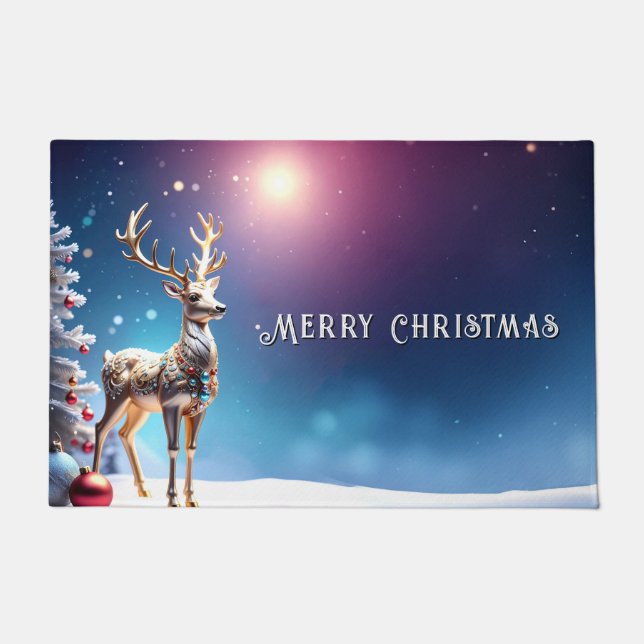 Reindeer Jewels Christmas Holiday Doormat ドアマット (正面)