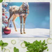 Reindeer Jewels Christmas Holiday Kitchen Towel キッチンタオル (折り畳み)
