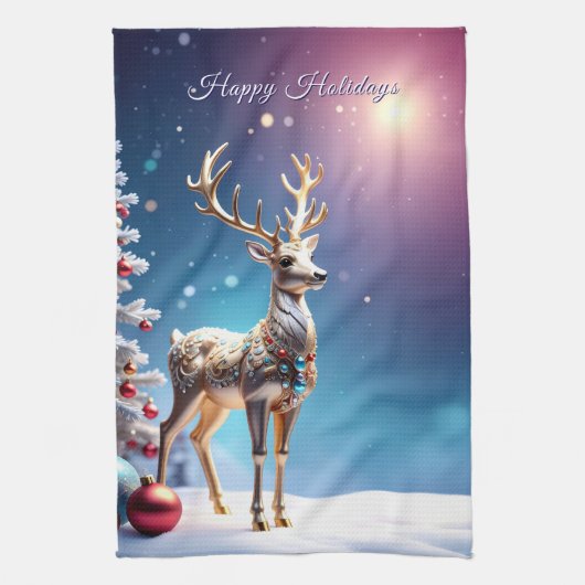 Reindeer Jewels Christmas Holiday Kitchen Towel キッチンタオル (縦)
