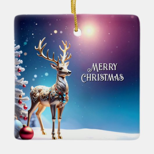 Reindeer Jewels Christmas Holiday Ornament セラミックオーナメント (正面)