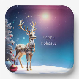 Reindeer Jewels Christmas Holiday Paper Plate ペーパープレート