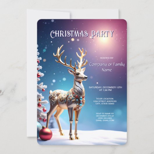 Reindeer Jewels Christmas Holiday Party Invitation 招待状 (正面)