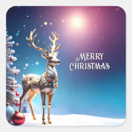 Reindeer Jewels Christmas Holiday Sticker スクエアシール
