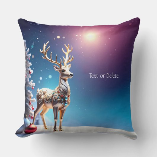 Reindeer Jewels Christmas Holiday Throw Pillow クッション (正面)
