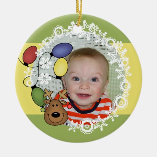 Reindeer Lightsカスタマイズ可能な写真オーナメント セラミックオーナメント (正面)