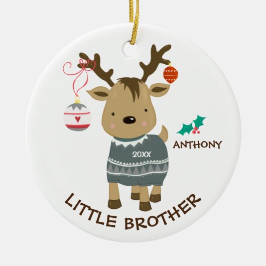 Reindeer Little Brother Christmas Ornament セラミックオーナメント (正面)
