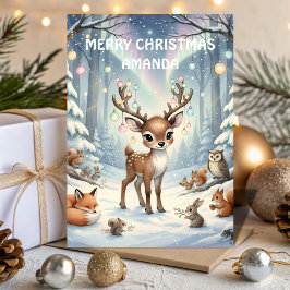 Reindeer Magical Forest Kids Christmas Card シーズンカード