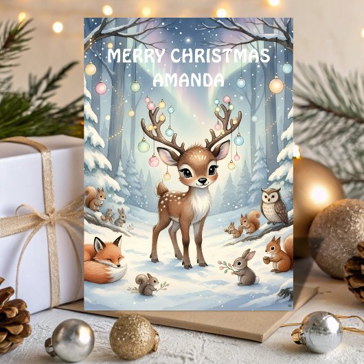 Reindeer Magical Forest Kids Christmas Card シーズンカード