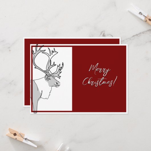 Reindeer Merry Christmas Plaid Customizable カード (正面/裏面インサイチュ)