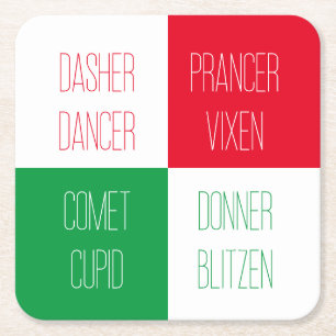 REINDEER NAMESスクエアコースター紙 スクエアペーパーコースター