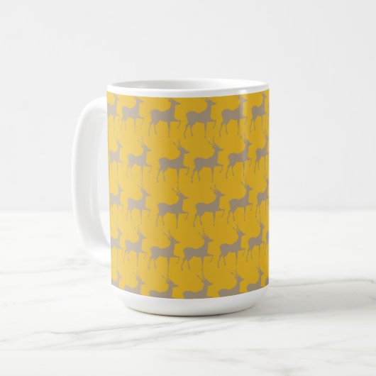 Reindeer Pattern Mug - Mustard Yellow Christmas  コーヒーマグカップ (正面左)