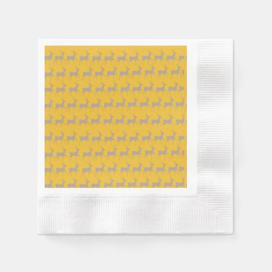 Reindeer Pattern Paper Napkins - Gold Christmas 縁ありカクテルナプキン (正面)