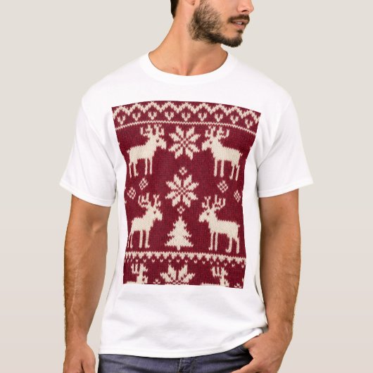 Reindeer & Pines – Classic Knit Holiday Pattern Tシャツ (正面)