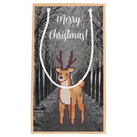 Reindeer, pixelart Merry Christmas  スモールペーパーバッグ (正面)