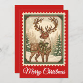 Reindeer | Retro Postage Stamp Christmas Card シーズンカード (正面/裏面)