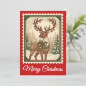 Reindeer | Retro Postage Stamp Christmas Card シーズンカード (スタンド正面)