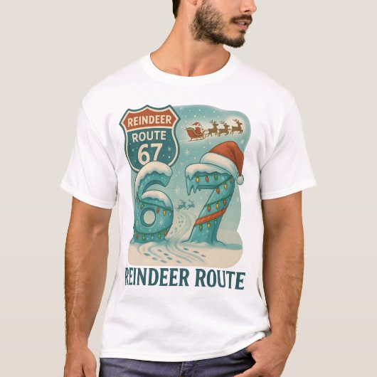 Reindeer Route 67 Christmas and Santa Sleigh Tシャツ (正面)