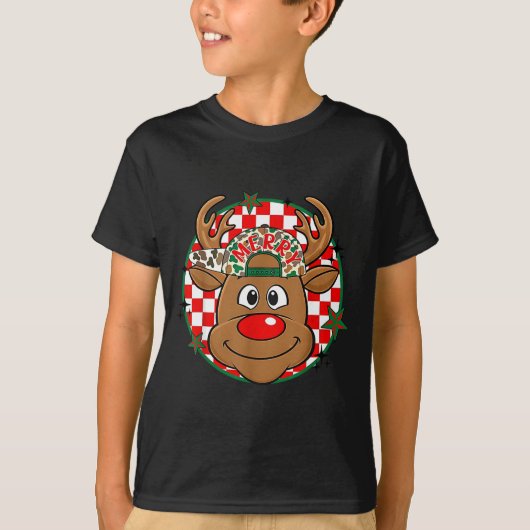 Reindeer Rudolph Merry Christmas Xmas Holiday Boys Tシャツ (正面)