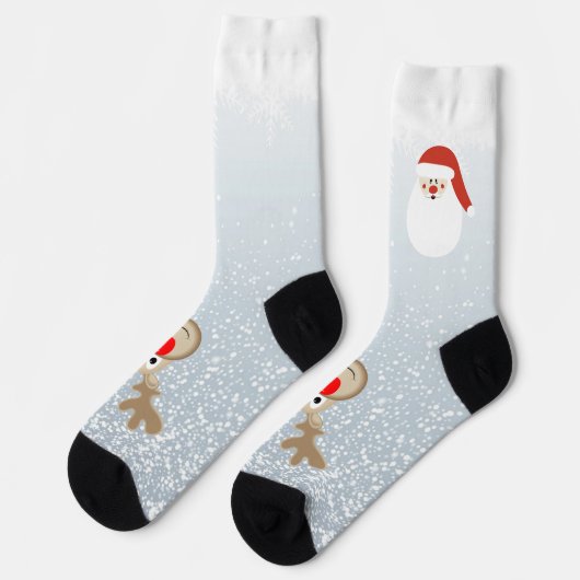 Reindeer Rudolph Red Nose Santa Crew Socks ソックス (左)