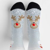 Reindeer Rudolph Red Nose Santa Crew Socks ソックス (上部)