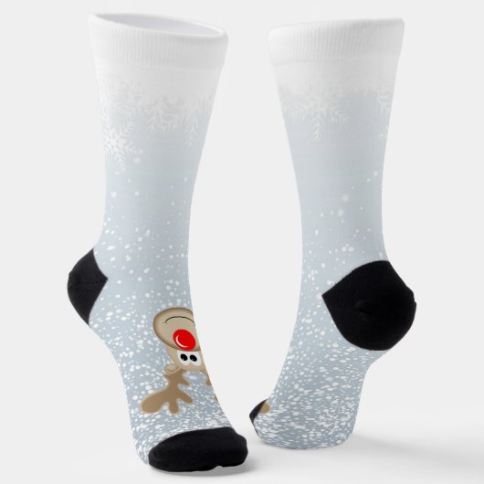 Reindeer Rudolph Red Nose Santa Crew Socks ソックス (傾斜あり)